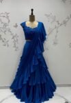 Ruffle saree with blouse/blue ruffle saree with stitched blouse/readymade saree with blouse/silk ruffle saree/ready wearsaree /lehenga saree