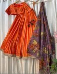 Women’s pure kalamkari lehenga set/orange crop top lehenga/Hand painted lehenga USA/wedding lehenga USA/kalamkarilehenga choli/voggish usa