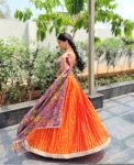 Women’s pure kalamkari lehenga set/orange crop top lehenga/Hand painted lehenga USA/wedding lehenga USA/kalamkarilehenga choli/voggish usa