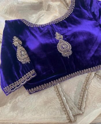 pure velvet hand embroidery blouse/v neck maggam blouse/red zardosi blouse/velvet hand embroidered blouse/blue velvet ready made blouse