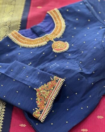 Hand Embroidered Zardosi Silk Blouse/Maroon Red Maggam Saree Blouse/red kundan blouse/burgundy blouse,kundan work blouse,mix and match blous