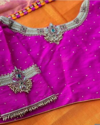 pure silk hand embroidery blouse/U neck maggam blouse/pink zardosi blouse/plum hand embroidered blouse/purpl hand work ready made blouse