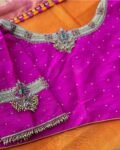 pure silk hand embroidery blouse/U neck maggam blouse/pink zardosi blouse/plum hand embroidered blouse/purpl hand work ready made blouse USA