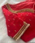 pure silk hand embroidery blouse/U neck maggam blouse/red kundan blouse/red kund hand embroidered blouse/red hand work ready made blouse USA