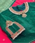 pure silk hand embroidery blouse/neck maggam blouse/green zardosi blouse/green hand embroidered blouse/green hand work ready made blouse USA