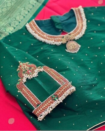 pure silk hand embroidery blouse/neck maggam blouse/green zardosi blouse/green hand embroidered blouse/green hand work ready made blouse