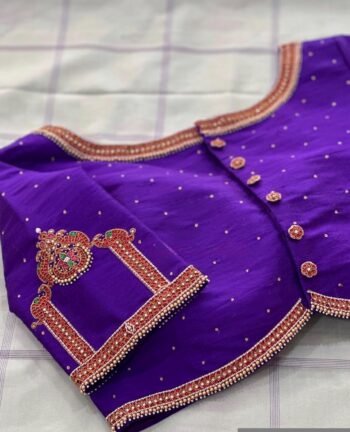 pure silk hand embroidery blouse/neck maggam blouse/purple zardosi blouse/purple hand embroidered blouse/ hand work ready made blouse