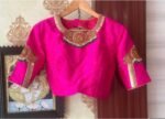 pure silk hand embroidery blouse/U neck maggam blouse/pink zardosi blouse/pink hand embroidered blouse/purpl hand work ready made blouse USA
