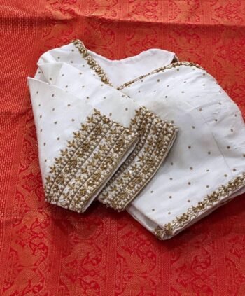 Hand Embroidered Raw Silk Blouse: Cream Zardosi Maggam Work,mix and match blouse,plus size blouse,hand work blouse,maggam work blouse,cream