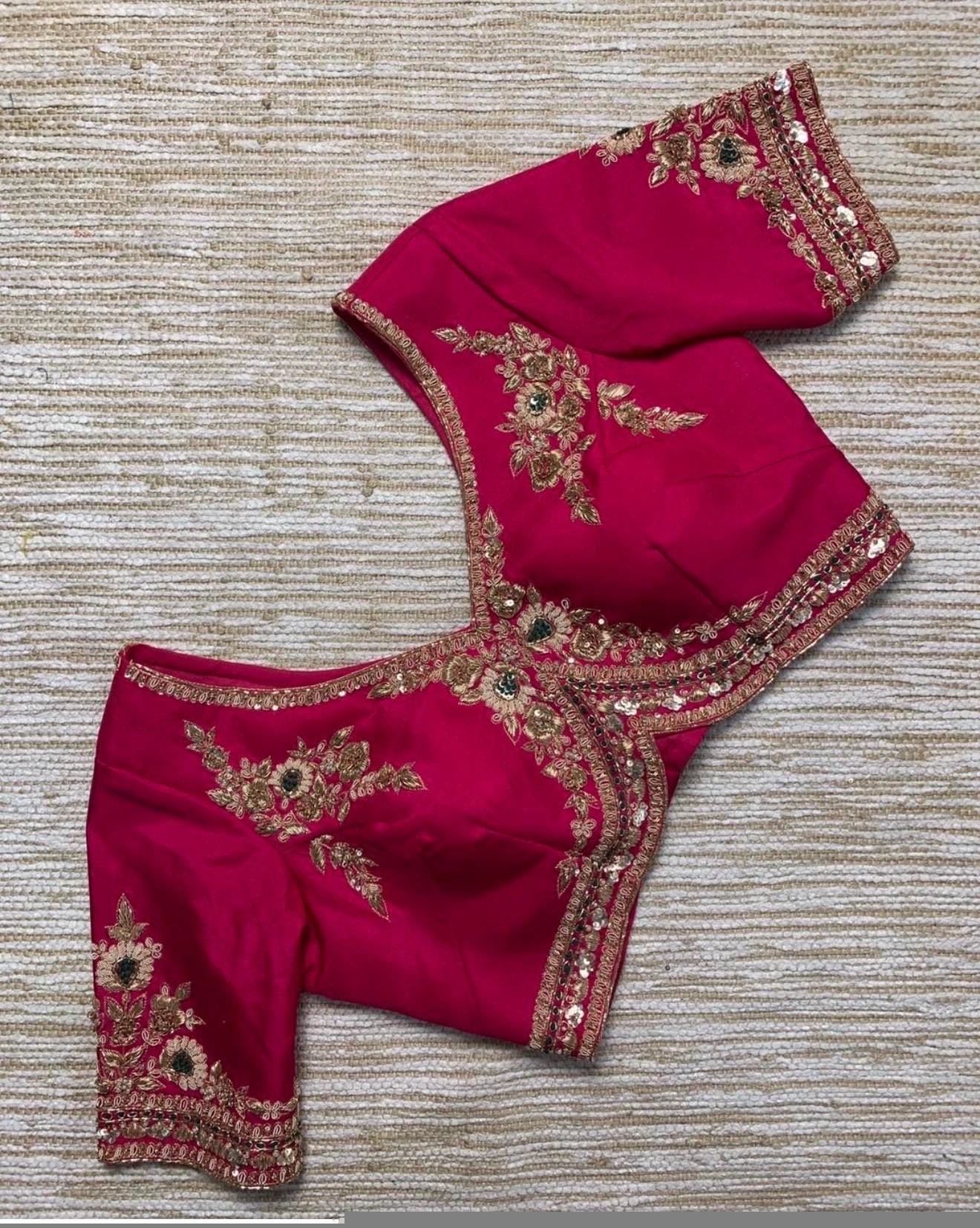 pure silk hand embroidery blouse/saree maggam blouse/hot pink zardosi blouse/hand embroidered blouse /magenta pink ready made blouse zardosi