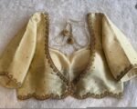 pure silk hand embroidery blouse/beige mirror hand made blouse/pure raw silk zardosi blouse/hand embroidered blouse/cream zardosi work blous