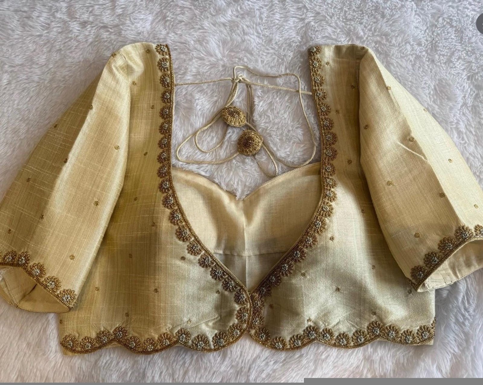 pure silk hand embroidery blouse/beige mirror hand made blouse/pure raw silk zardosi blouse/hand embroidered blouse/cream zardosi work blous