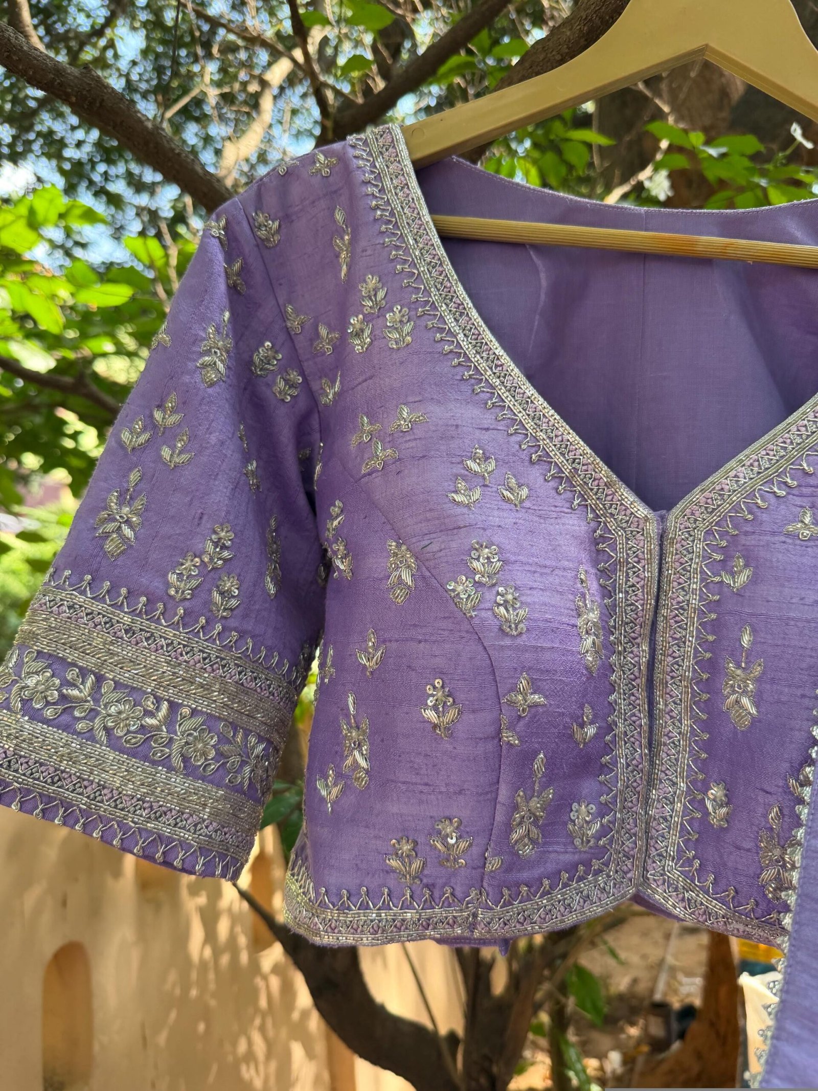 Lavender Hand Embroidered Silk Blouse: Zardosi Maggam Work,lavender blouse,mix and match blouse,plus size blouse,lavender hand work blouse