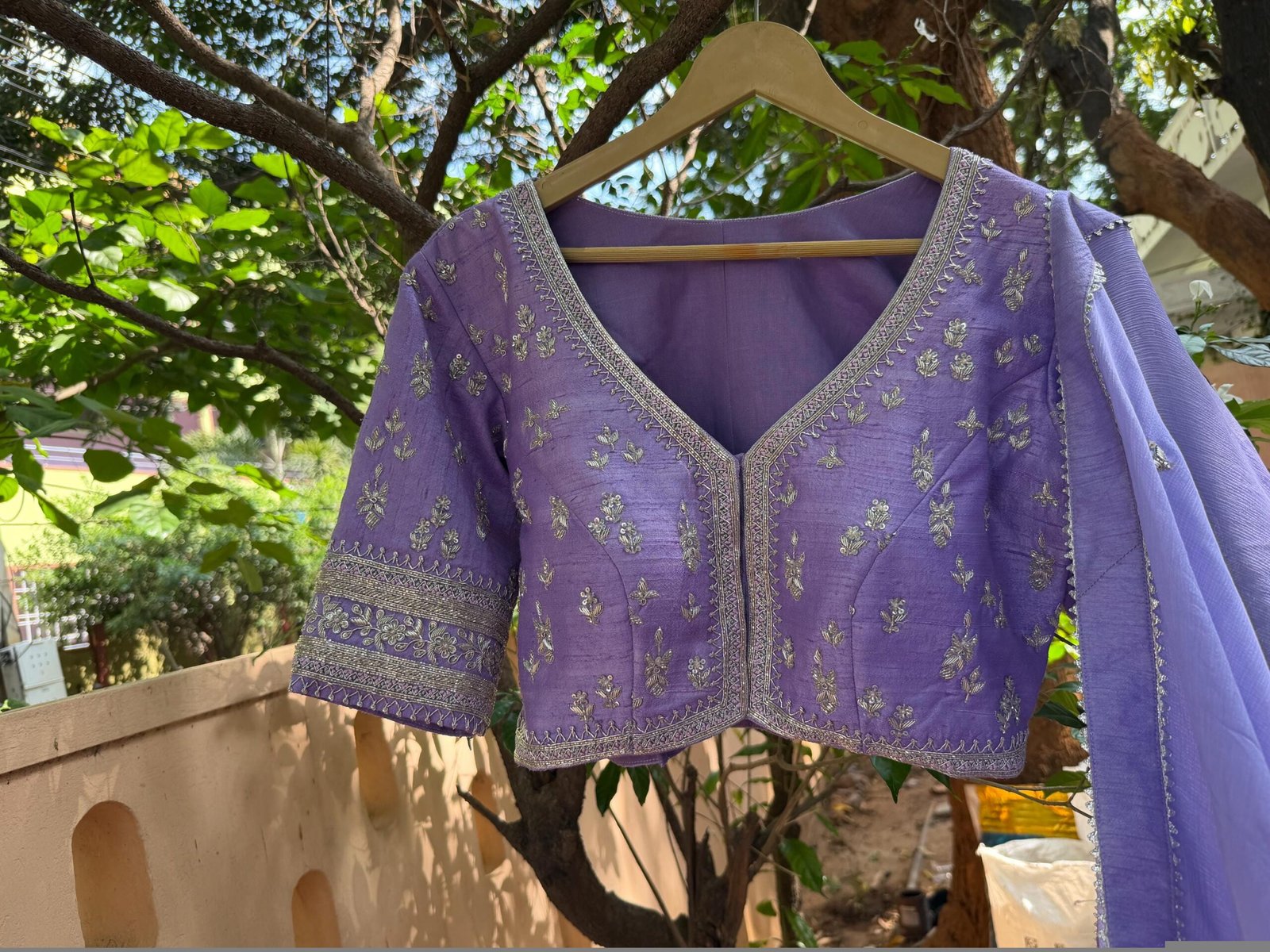 Lavender Hand Embroidered Silk Blouse: Zardosi Maggam Work,lavender blouse,mix and match blouse,plus size blouse,lavender hand work blouse