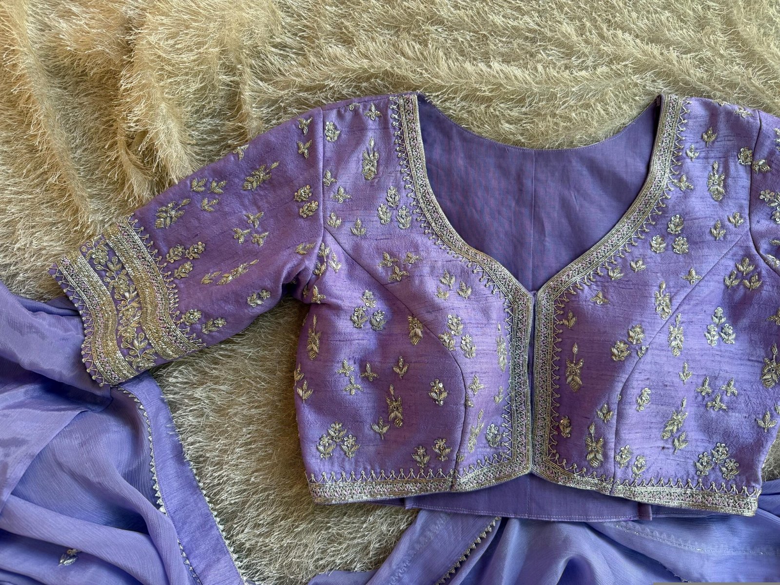 Lavender Hand Embroidered Silk Blouse: Zardosi Maggam Work,lavender blouse,mix and match blouse,plus size blouse,lavender hand work blouse