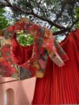 Hand-Painted Kalamkari Silk Blouse: Embroidered Maggam Work, hand work kalamkari blouse,beige blouse,handpainted blosue,mix and match blouse