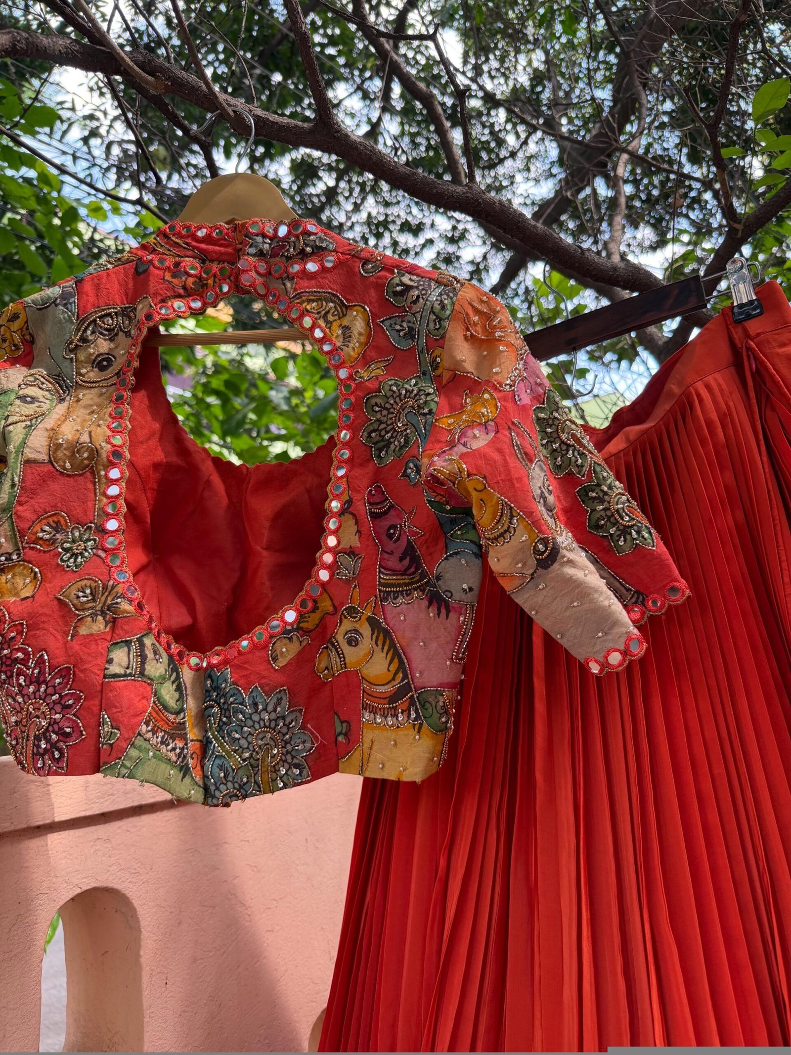 Hand-Painted Kalamkari Silk Blouse: Embroidered Maggam Work, hand work kalamkari blouse,beige blouse,handpainted blosue,mix and match blouse