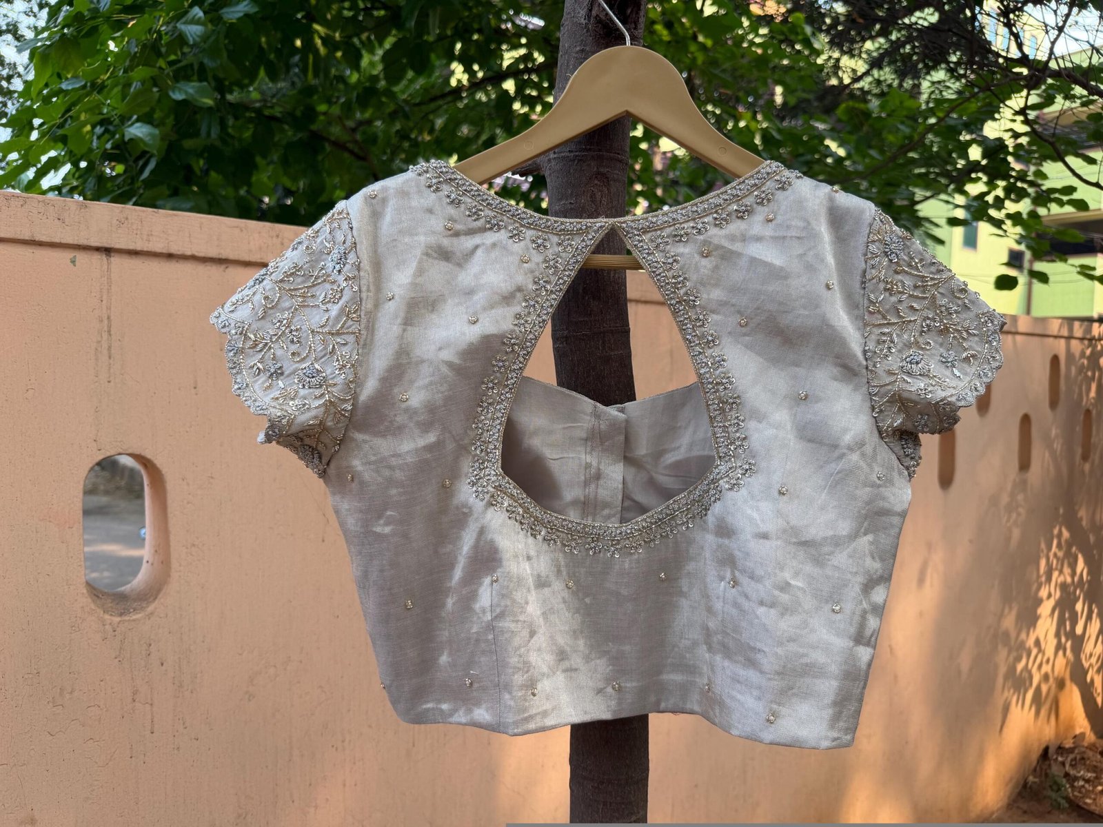 Hand Embroidered Zardosi Blouse: Silver Tissue Silk Sleeveless Crop Top/silver Maggam blouse,handwork blouse,mix and match blouse,silver usa
