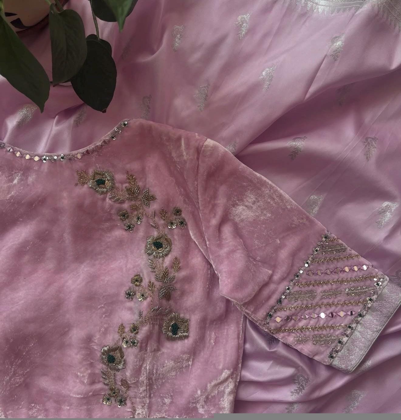 Light Pink Velvet Saree Blouse: Hand Embroidered Zardosi Maggam Work,pure velvet blouse,blush velvet blouse,handwork blouse,Pastel velvet us