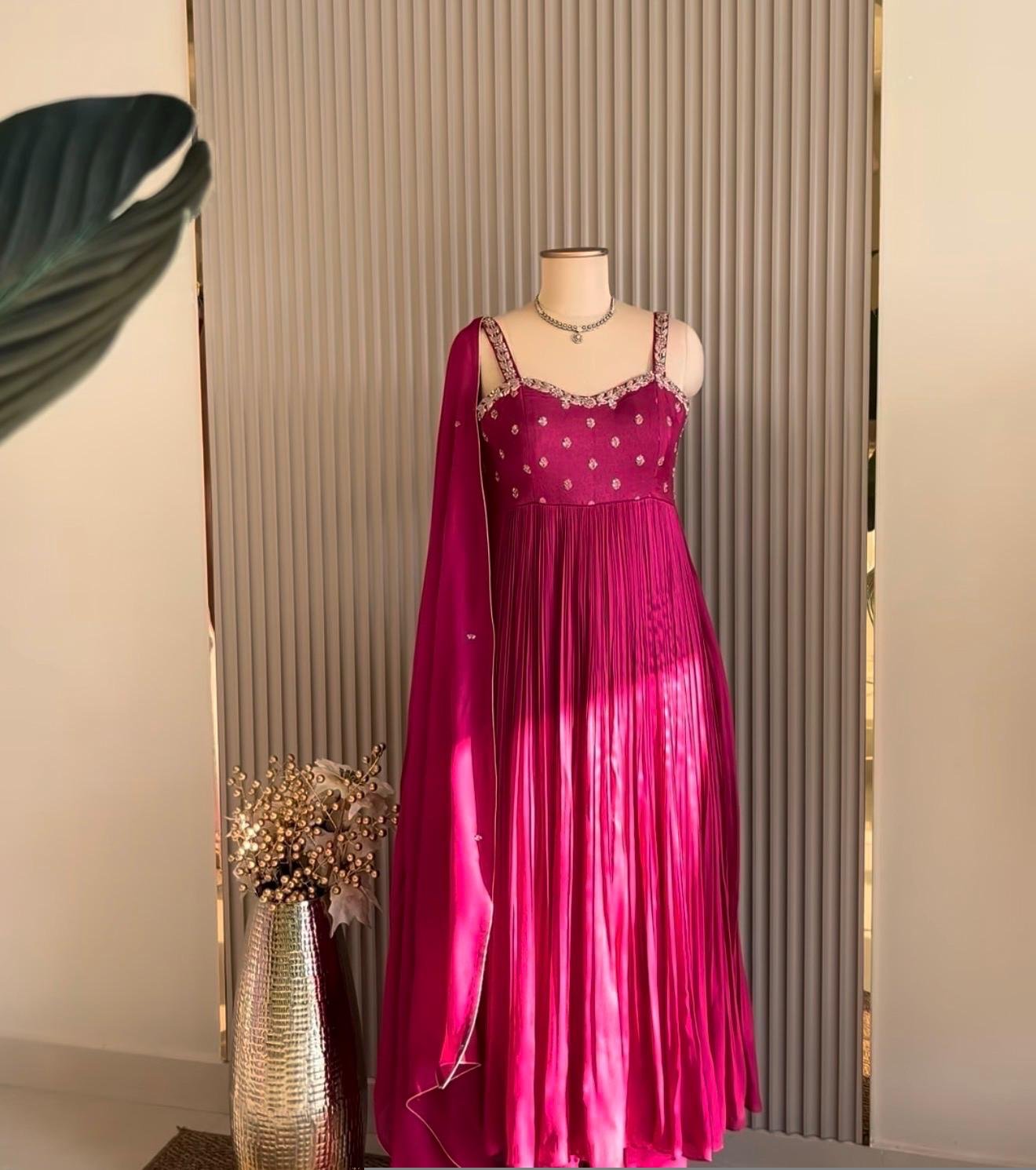 Pink Anarkali suit usa/hot pink anarkali kurta/ sleeveless anarkali/blue hand embroidered dress/Wedding outfit/pin kurta hand work anarkal