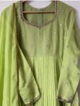 Hand Embroidered Pista Green Chanderi Silk Anarkali Suit with Dupatta,pista green anarkali/handwork anarkali/light green anarkali dupatta us