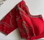 Red Silk Zardosi Embroidered Saree Blouse: Hand-Embroidered Maggam Work,red maggam work blouse,handwork blouse,maggam blouse,red saree blous