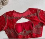 Red Silk Zardosi Embroidered Saree Blouse: Hand-Embroidered Maggam Work,red maggam work blouse,handwork blouse,maggam blouse,red saree blous