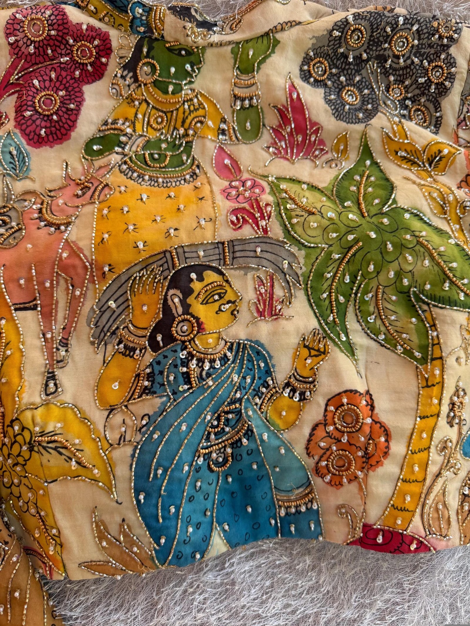 Hand embroidered Hand painted kalamkari blouse/kalamkari maggam blouse/multicolor blouse/hand embroidered blouse/Kalamkari ready made blouse