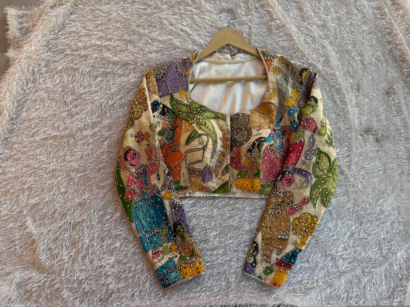 Hand embroidered Hand painted kalamkari blouse/kalamkari maggam blouse/multicolor blouse/hand embroidered blouse/Kalamkari ready made blouse