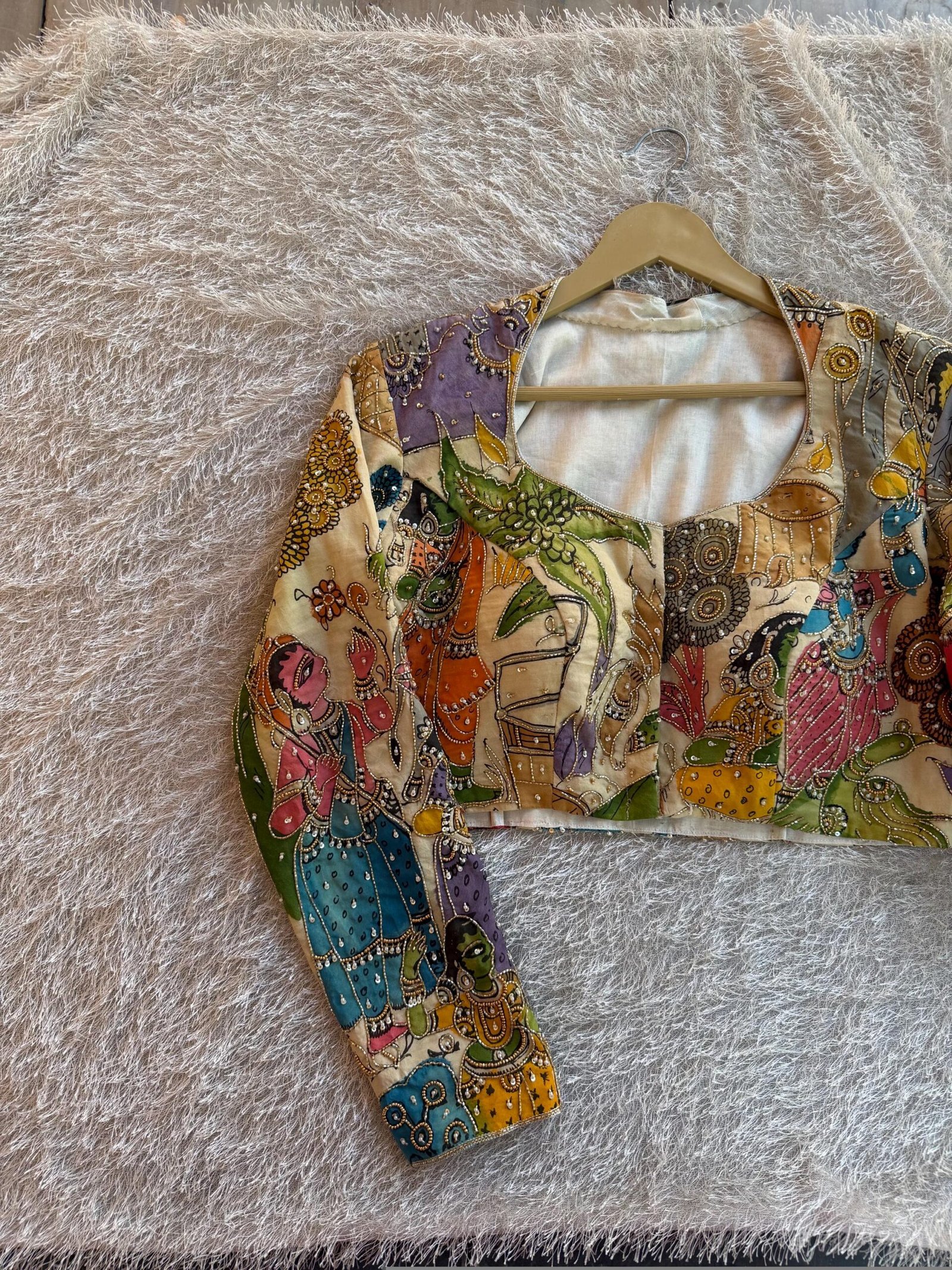 Hand embroidered Hand painted kalamkari blouse/kalamkari maggam blouse/multicolor blouse/hand embroidered blouse/Kalamkari ready made blouse