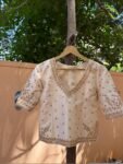 Cream hand embroidery long blouse/saree maggam blouse/pure silk zardosi blouse/blue hand embroidered blouse/heavy maggam full sleeve blouse