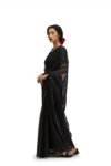 Pure silk cocktailsaree/black sari with hand embroidery/organza silk saree with designer blouse /black saree,party saree,full sleeve blouse