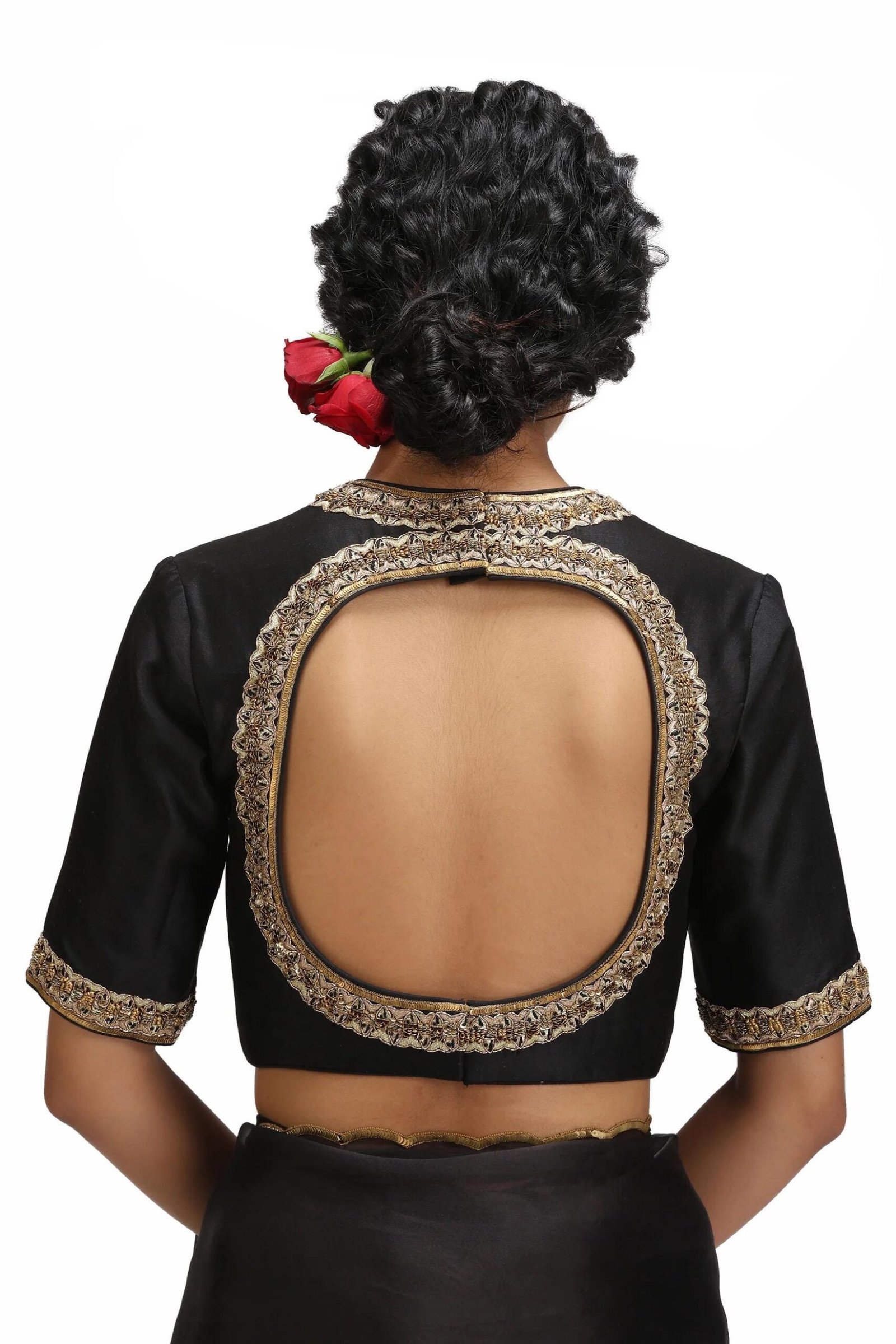 Pure silk cocktailsaree/black sari with hand embroidery/organza silk saree with designer blouse /black saree,party saree,full sleeve blouse
