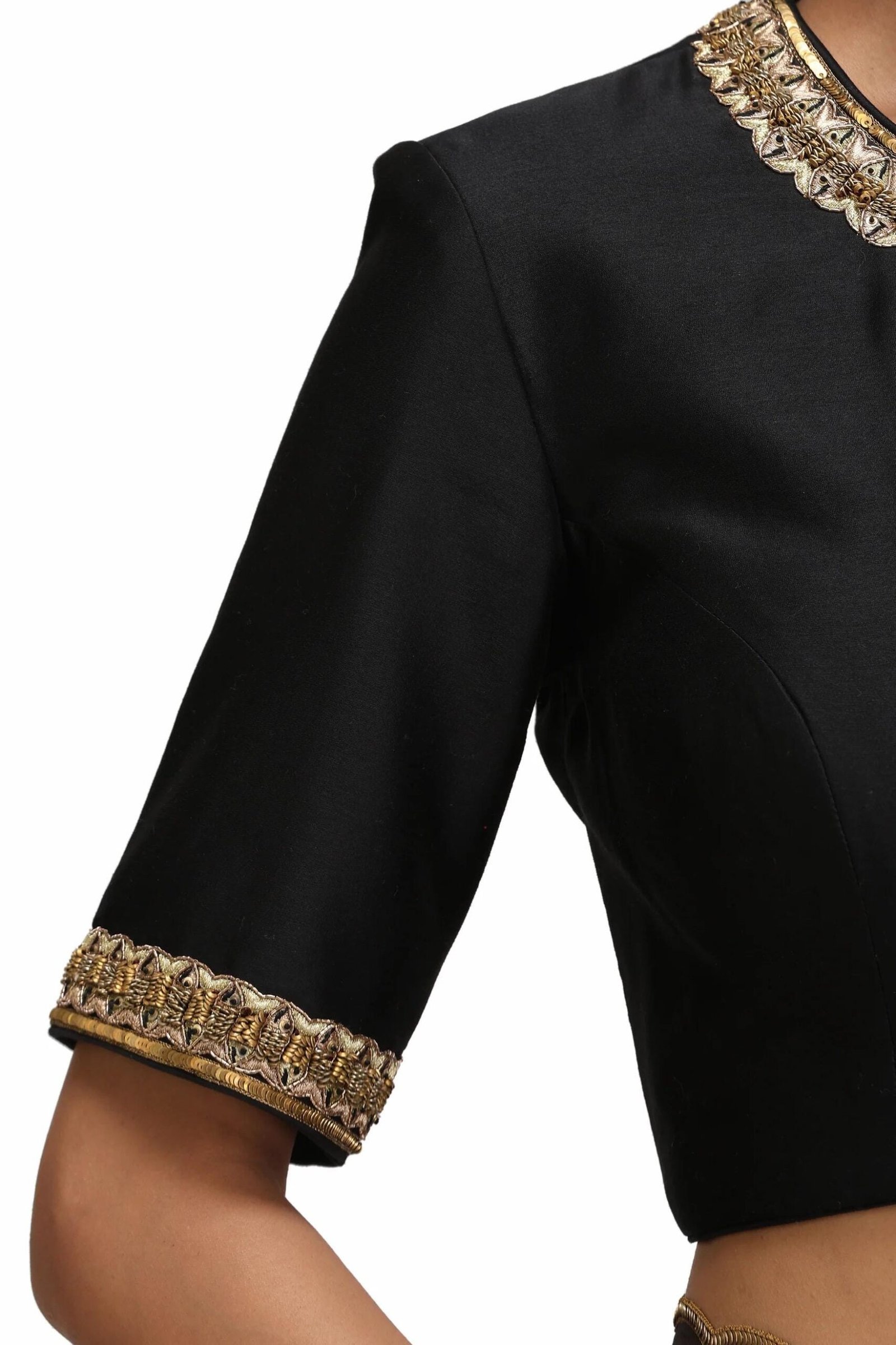 Pure silk cocktailsaree/black sari with hand embroidery/organza silk saree with designer blouse /black saree,party saree,full sleeve blouse