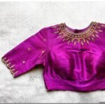 Purple Silk Hand Embroidered Saree Blouse: Zardosi Maggam Work, plus size blouses,handwork blouse,purple maggam blouse,Mix and match blouse