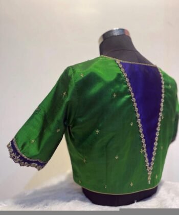 Green silk hand embroidery blouse/green saree maggam blouse/green saree blouse/simplehand embroidered blouse/blue sare ready made blouse zar