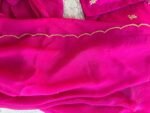 Pink chiffon silk saree with hand Embroidered blouse/hand embroidered saree with ready blouse|simple sarees |hot pink embroidery silk saree
