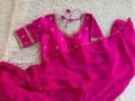 Pink chiffon silk saree with hand Embroidered blouse/hand embroidered saree with ready blouse|simple sarees |hot pink embroidery silk saree