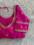 Pink chiffon silk saree with hand Embroidered blouse/hand embroidered saree with ready blouse|simple sarees |hot pink embroidery silk saree