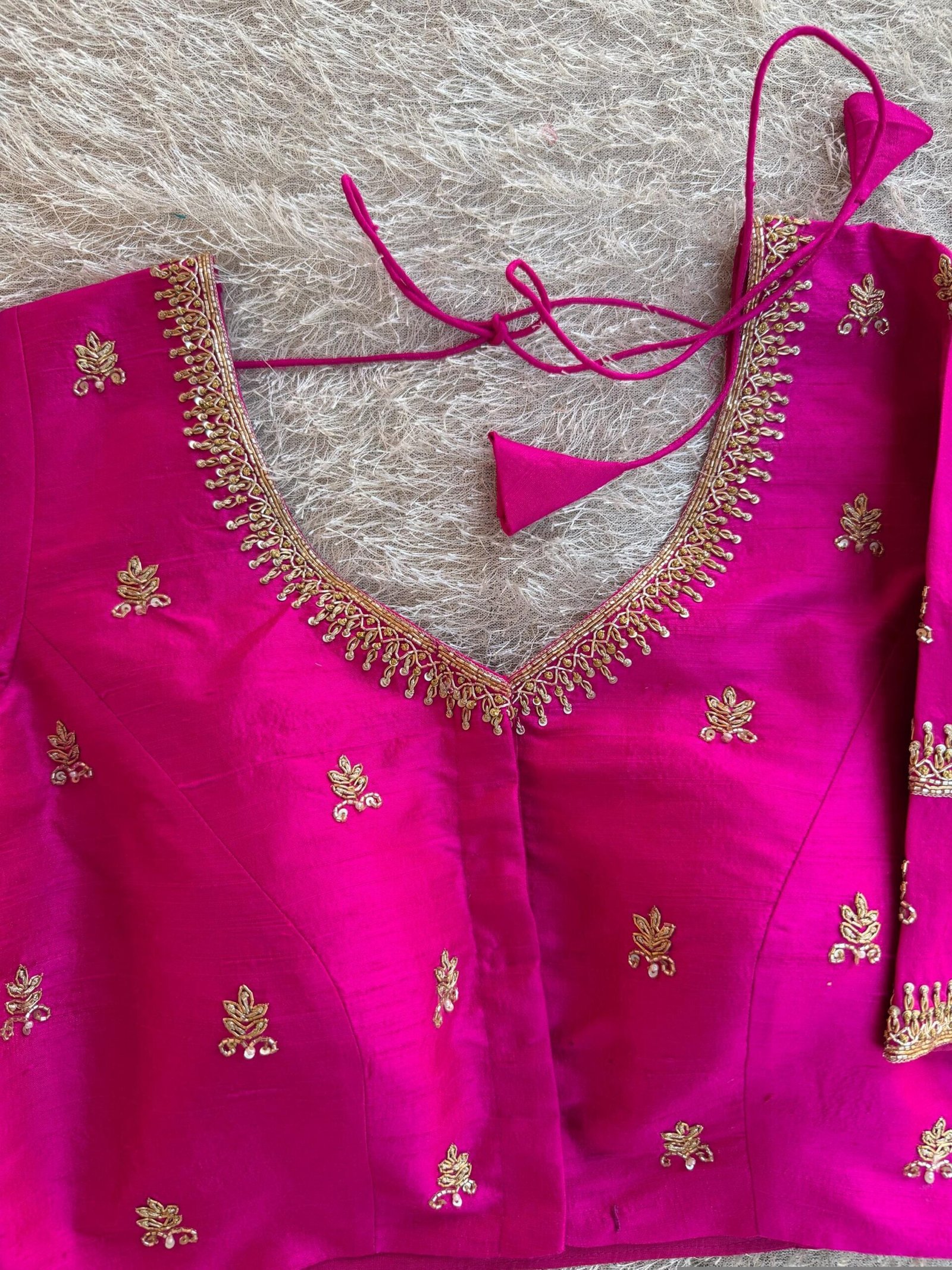 pure silk hand embroidery blouse/saree maggam blouse/hot pink zardosi blouse/hand embroidered blouse /magenta pink ready made blouse zardosi