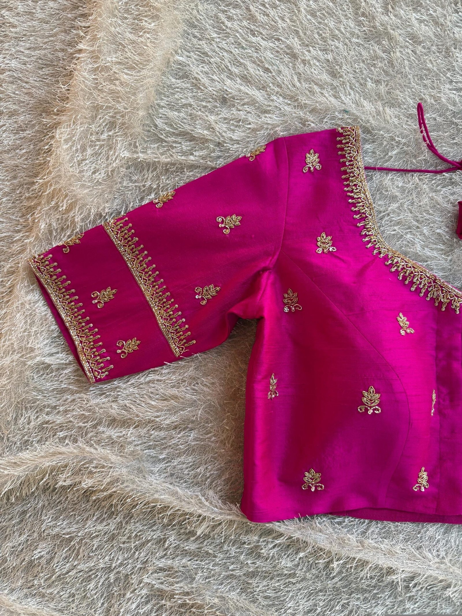 pure silk hand embroidery blouse/saree maggam blouse/hot pink zardosi blouse/hand embroidered blouse /magenta pink ready made blouse zardosi
