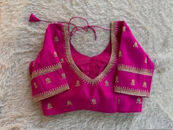 pure silk hand embroidery blouse/saree maggam blouse/hot pink zardosi blouse/hand embroidered blouse /magenta pink ready made blouse zardosi