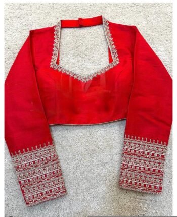 Red Silk Zardosi Embroidered Saree Blouse: Full Sleeve Maggam Work,red maggam blouse,full sleeve blouse,plus size blouse, hand work blouse,