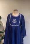 Hand embroidered blue Kurta with dupatta/chanderi blue anarkali kurta suit set/blue kurta with dupatta USA/blue suit set with dupatta set