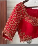 Red Silk Bridal Blouse: Hand Embroidered Zardosi Wedding Crop Top, bridal saree blouse,handwork blouse,bridal wedding blouse,Indian blouses