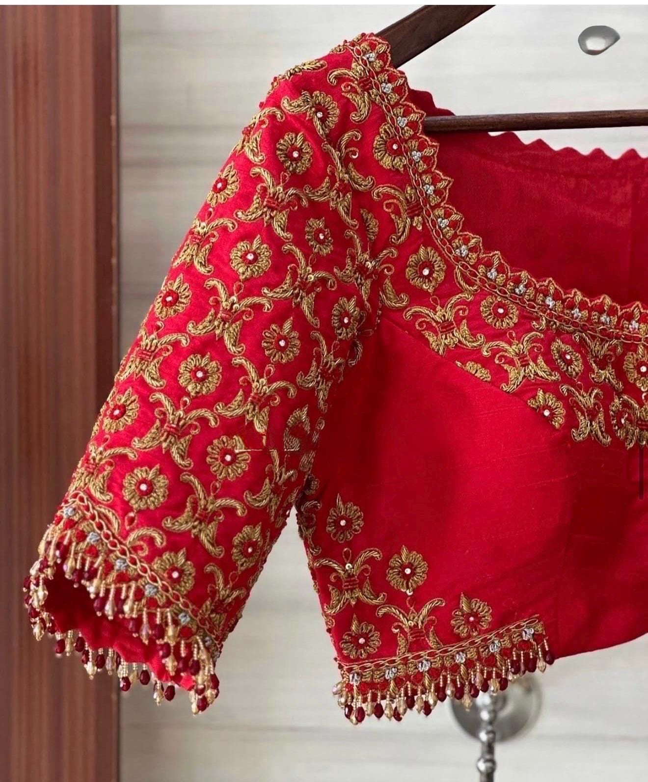 Red Silk Bridal Blouse: Hand Embroidered Zardosi Wedding Crop Top, bridal saree blouse,handwork blouse,bridal wedding blouse,Indian blouses