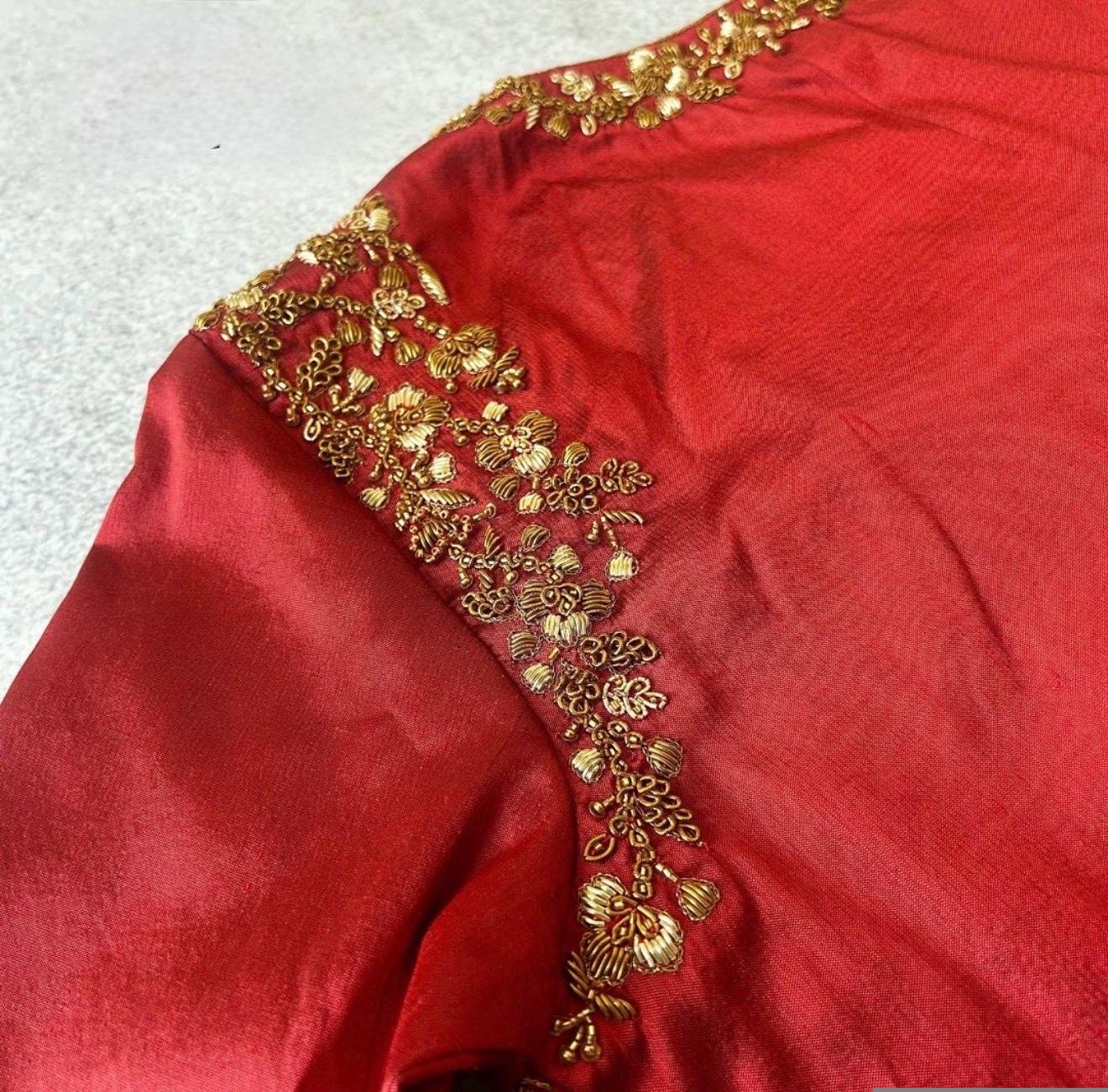 pure silk hand embroidery blouse / saree maggam blouse / red raw silk zardosi blouse / hand embroidered blouse / ready made blouse zardosi/