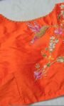 pure silk hand embroidery blouse/orange saree maggam blouse/raw silk zardosi blouse/hand embroidered blouse/ready made blouse/orange blouse