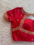 Red Silk Zardosi Embroidered Saree Blouse: Hand-Embroidered Maggam Work,red maggam work blouse,handwork blouse,maggam blouse,red saree blous