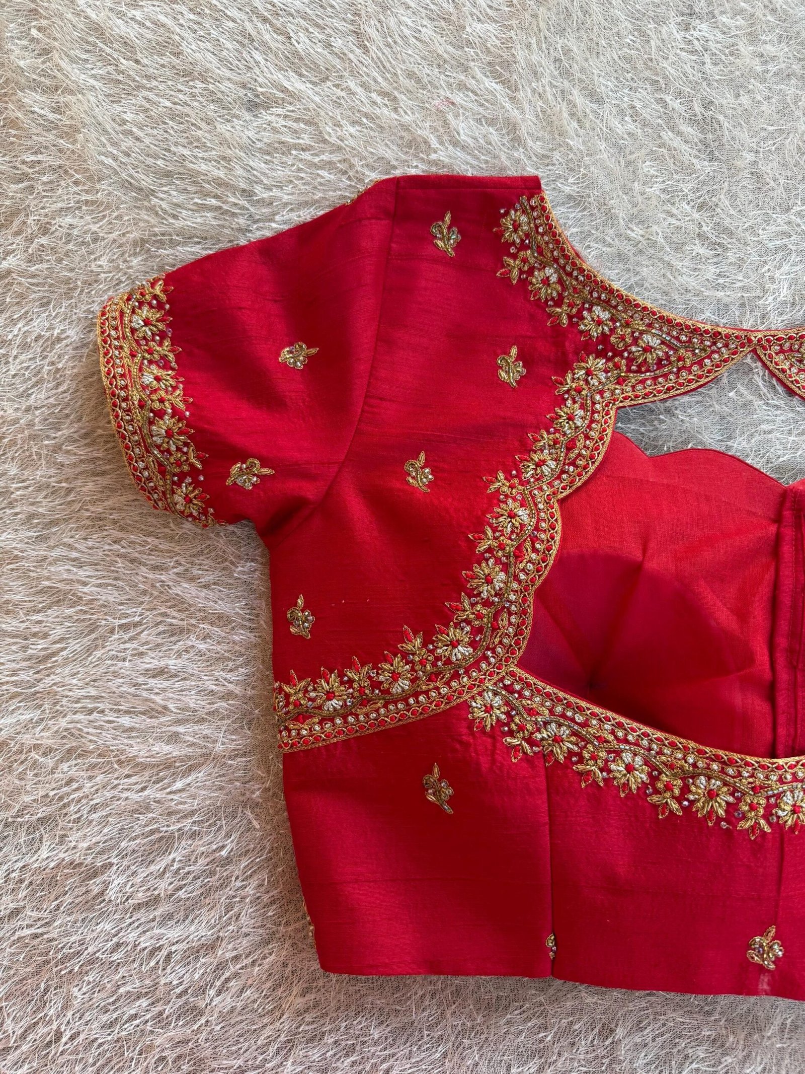 Red Silk Zardosi Embroidered Saree Blouse: Hand-Embroidered Maggam Work,red maggam work blouse,handwork blouse,maggam blouse,red saree blous
